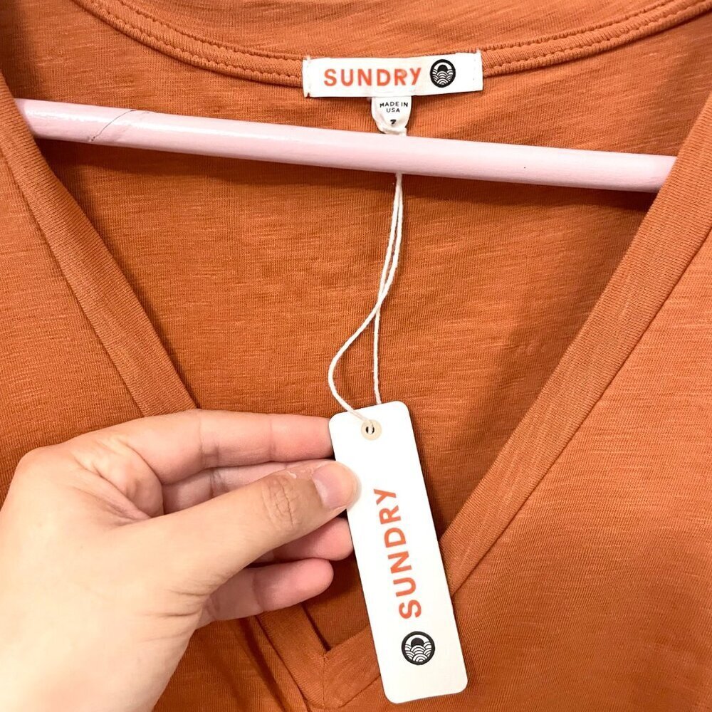 NWT Anthropologie Sundry Ruched Long Zleeve Dress Sienna Orange Size 3 - Picture 3 of 9